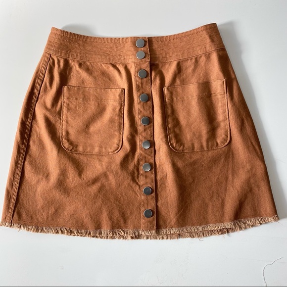 MADEWELL Burnt Sienna Button A line Skirt Raw Hem - Picture 2 of 6